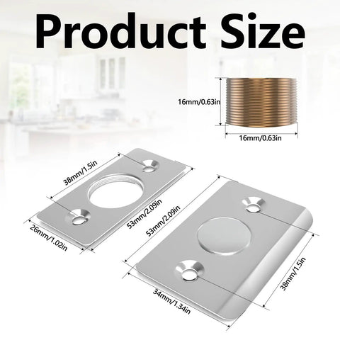 Upgraded Magnetic Door Catch Kit 2 Pack Quiet Strong Magnetic Closure Top Of Door Closet Doors dimensions shown in silver finish