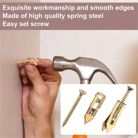 Self Drilling Drywall Anchors Kit With 400Pcs For Sheetrock Gypsum Board And Hollow Walls, Tool Free Quick Install, No Drill Needed, Screws Stay Embedded, Renter Friendly For Apartments, Dorm Rooms, And Easy DIY Home Upgrades., spring steel drywall anchor installed with hammer and screw