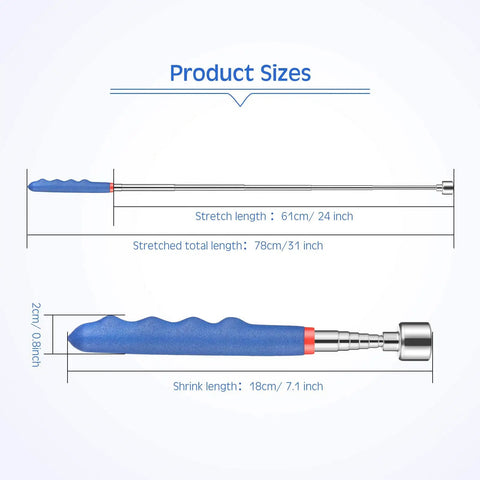 Extendable Magnetic Pickup Tool With 30 Inch Reach And 20 Lbs Magnetic Strength Cushioned Grip Telescoping Stainless Steel Grabber For Cars Garage And Home Improvement Blue And Black Set Of 4