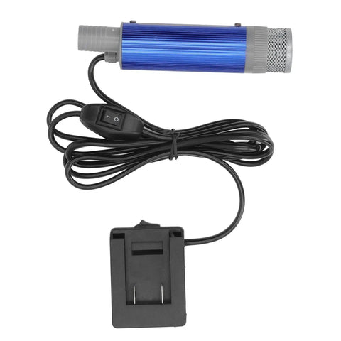 Heavy Duty 12V Electric Submersible Pump For Water And Oil Transfer With Built In Bottom Filter Stainless Steel Build Fits Standard 5.1 Cm Drums, blue pump with cord and switch.