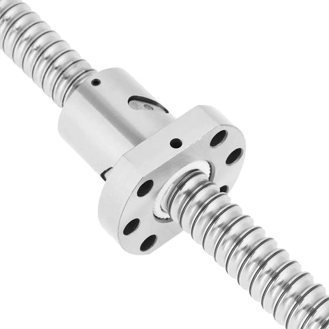 SFU1605 300mm Rolled Ballscrew Ballnut With Anti-Backlash Design showing close-up of smooth metal threads and nut for CNC machines.