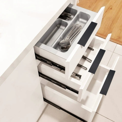 Super Sleek Matte Black Finger Edge Pulls Ten Pack Heavy Duty Cabinet Handles With Smooth Glide Modern Fit For Drawers Dressers Wardrobes Closets Total Kitchen Makeover on white kitchen drawers.