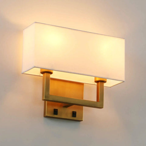 Antique Finish Wall Sconce Lights Set Of Two With White Textile Shades And On Off Switch Dope Home Vibe For Living Room