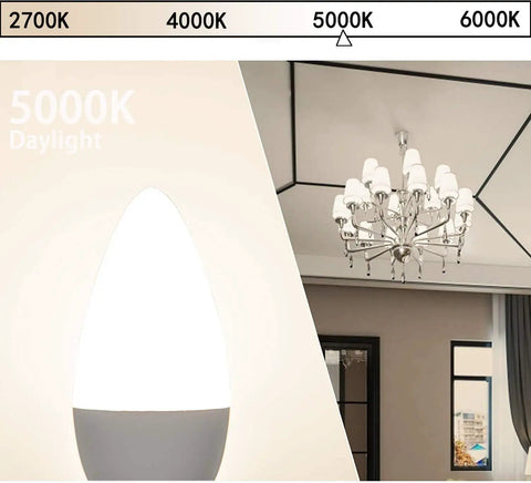 6-Pack E12 LED Candle Light Bulbs 60W Equivalent Non Dimmable Daylight 5000K Type B illuminating chandelier setup