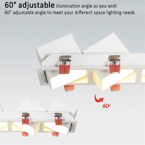 Slick Double Head Led Recessed Downlights For Ceiling Adjustable Angle Anti Glare Lens 14W Cool White Indoor Home Fixtures showing 60° adjustable angle.