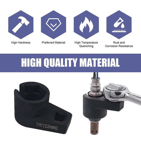 Offset Oxygen Sensor Socket 3/8 Drive 7/8 Inch 22mm 6-Point O2 Sensor Wrench Tool Protect Wires During Install Universal Fit