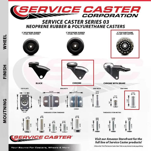 3 Inch Heavy Duty Polyurethane Caster Wheels With Bright Chrome Hood, black and chrome options shown, suitable for various furniture carts.