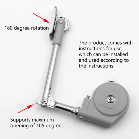 Pair Of Soft Close Toy Box Hinges With 105 Degree Lid Stay For Upward And Top Opening Flaps Slow Close Design shown with 180 degree rotation.