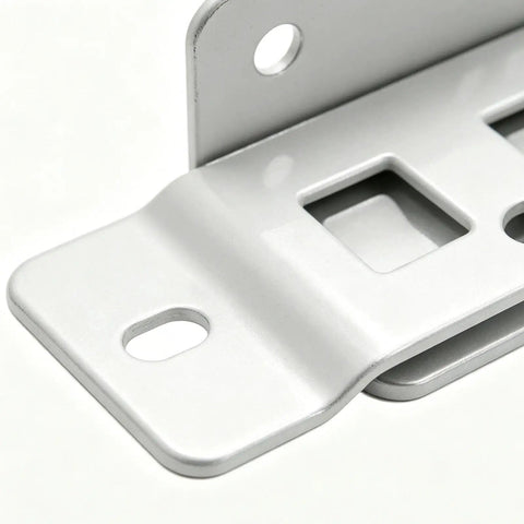 Close-up of Heavy Duty Cabinet Corner Brackets with Screws, Right Angle Removable 90 Degree Braces for DIY Cabinets.