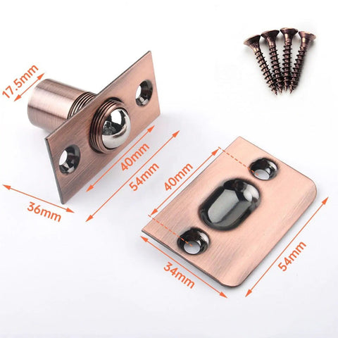 Super Cool Adjustable Ball Door Catches With Roller Beads, pink brass construction for closets and gates, with screws included.