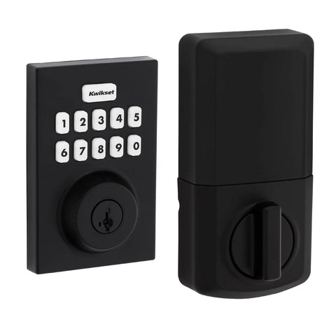 Slick Matte Black Electronic Deadbolt Door Lock With 10 Button Keypad for easy keyless entry and secure locking.