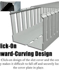 Solid Grey PVC Conduit Trunking With Secure Snap Fit Cover For Ultimate No Fuss Wire Management, showcasing inward-curving click-on design.