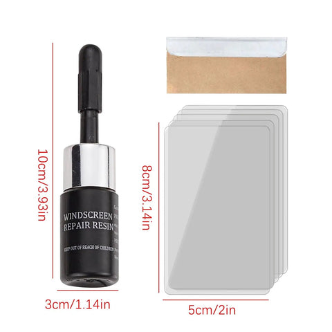 Car Windshield Crack Repair Kit With Nano Glass Repair Fluid, 4 Piece Portable Glass Repair Set including resin and patches.