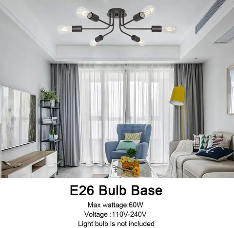 Stylish Six Light Sputnik Chandelier In Oil Rubbed Bronze Semi Flush Ceiling Light For Kitchen Dining Room Living Room Foyer Indoor Lighting