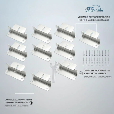 Flat Solar Panel Mounting Kit With Z Bracket Aluminum Hardware For Mobile And Marine Use Eight Pack Includes Wrench