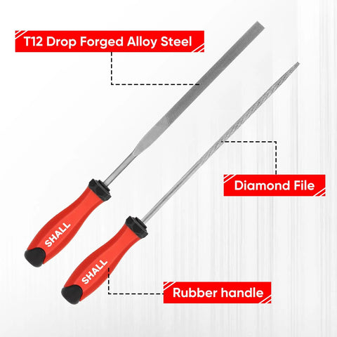 Pro Grade Heavy Duty 17 Piece Metal File Set with T12 Drop Forged Alloy Steel, features two diamond files with rubber handles
