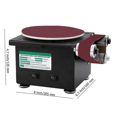 Heavy Duty Electric Belt Sander And Grinder With Variable Speed Control For Metal Wood Stone Work Includes Premium Polishing Kit and sanding belts.