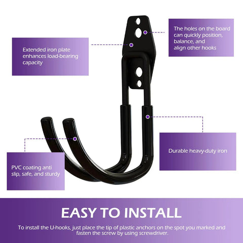 2 Pack Heavy Duty EV Charger Holder Wall Mounts, Rugged J Hook Cable Retractors with durable black iron and PVC coating