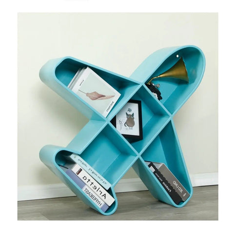 Blue Cool Floating Wall Shelf Dope Book Organizer For Living Room And Office Iron Art Hanging Bookcase on floor