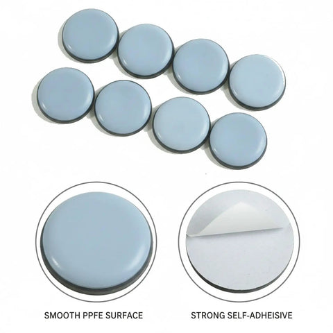 Self-Adhesive PTFE Furniture Glides Round 0.63 Inch Sliders For Hardwood Floors Chairs And Tables Cut Friction Protect