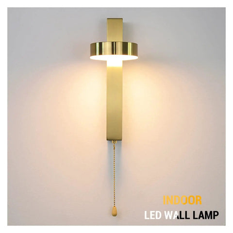 Premium Top Sleek Led Indoor Wall Lights Aluminum Nordic Sconce Fixtures with pull chain for cozy bedroom glow