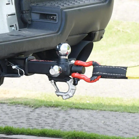 Tri Ball Trailer Hitch Mount With Swivel Tow Shackle And Hook For 2 Inch Receiver Chrome Trailer Balls in use on vehicle