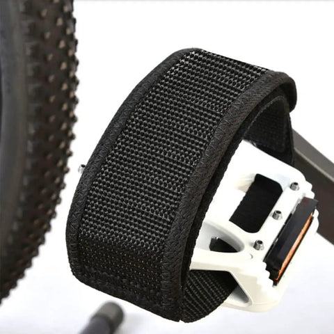 Close-up of 2 Pack Black Pedal Straps For Fixed Gear And Kids Bikes With Toe Clips Tape Durable Nylon And Easy Install Secure Foot Grip