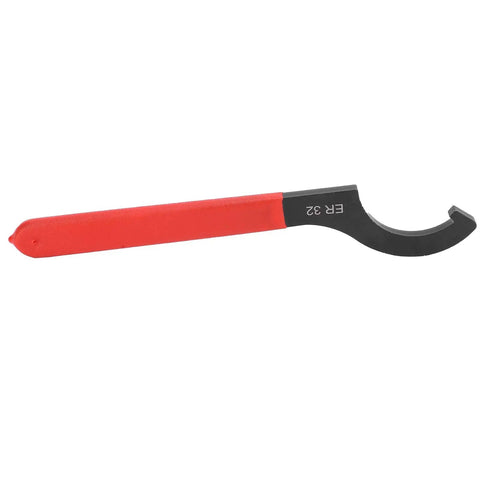 Heavy Duty ER32 Collet Wrench Made From High Speed Steel For Lathe Machines With 48-52HRC heat treated grip, red handle.