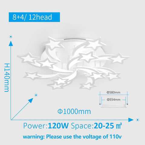12 Heads LED Flush Mount Ceiling Light Fixture With Dimmable Chandelier Style Remote And App Control dimensions diagram