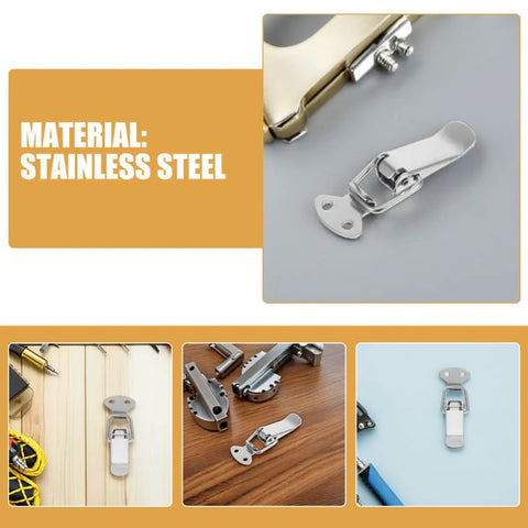 Grab This Sweet 10 Pack Stainless Steel Toggle Latches For Toolboxes And Cases! Close-up of stainless steel latch on gray background.