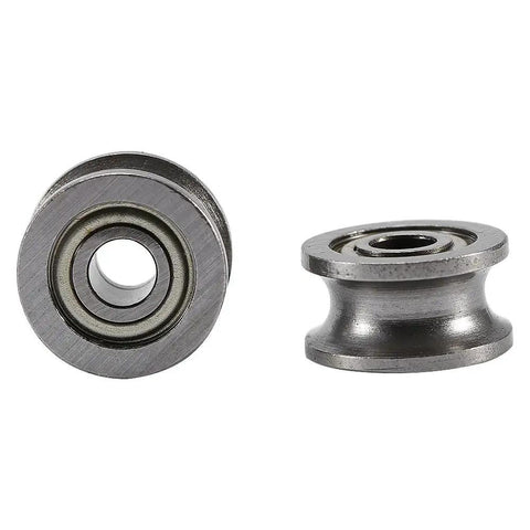 10Pcs U Groove Belt Pulleys For Track Linear Motion System, Heavy Duty Deep Metal Guide Wheel With U Groove Bearing, Carbon Steel, 4mm Bore, 13mm OD, 7mm Height, 5.2mm U Groove Width, Double Shield, front and side view