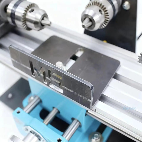 ERoomQ Micro Metal Lathe With Variable 7000 RPM Speed showing detail of dual bearing design for high precision milling.