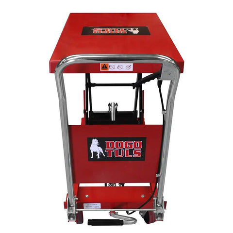 Heavy Duty Hydraulic Lifting Table Delivers Rock Solid 500 Kg Support With Smooth 90 Cm Platform seen from above, red steel construction.