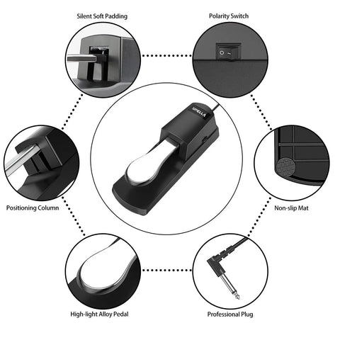 Diagram of Universal Sustain Pedal For Digital Piano Keyboard Synthesizer And Midi Controllers With Polarity Switch And Extra Long Cable