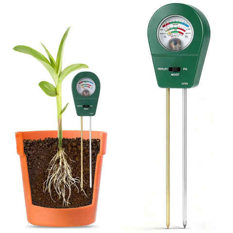 3 In 1 Soil Tester Moisture Fertility And PH Meter For Home Garden Lawn Farm Potted Plants Indoor Outdoor Use No Battery Needed Helps You Water On Time Fertilize Correctly And Balance Soil For Healthier Growth Gift For Plant Lovers. in orange pot with plant