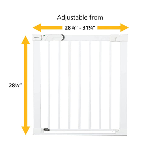 Flat Step Pressure Mounted Baby Gate For Doorways With Door, Easy No Drill Install, adjustable width 28¾ to 31½ inches.