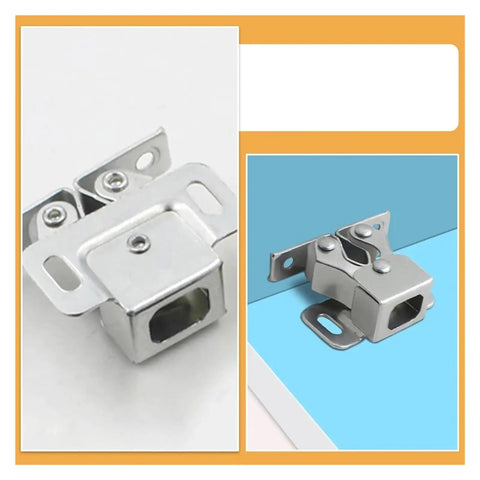 Grab This 16-piece Cabinet Latch Spring Buckle Set With Double Roller Catch, metallic latch for cupboard door installation.