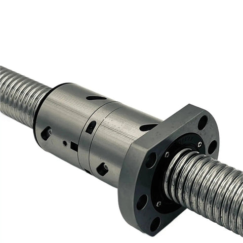High Performance DFU2005 Ballscrew Set With Customizable Size End Machined Plus Ballnut Nut Housing BK15 BF15 Supports And RM2005 Coupler For Tight CNC Builds At 250mm Length close up of ball screw assembly and nut housing