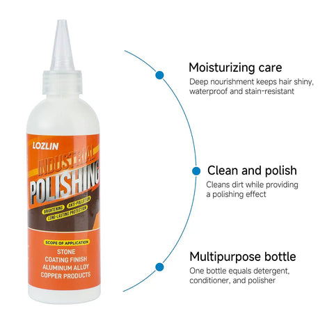 Pro Grade Granite Marble Quartz Countertop Polishing Paste And Stainless Steel Scratch Remover in a squeeze bottle with orange label, ideal for stone care.