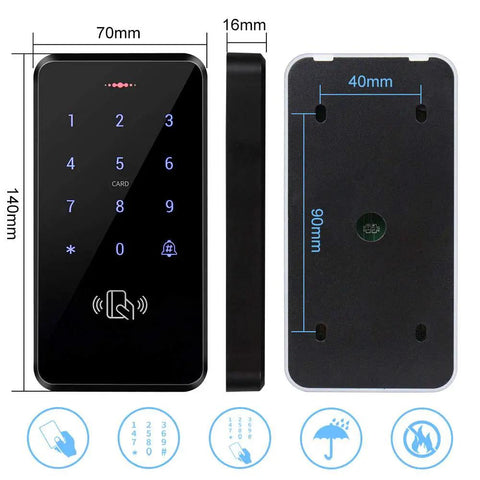 Front and side view of Outdoor RFID Access Control Kit With Keypad And NC Fail Safe Electric Strike Lock IP68 Waterproof.