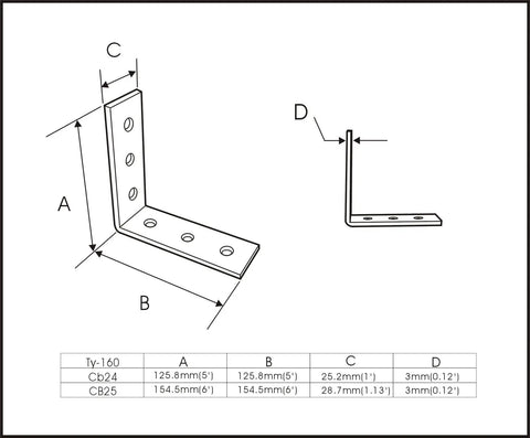 Beefy Heavy Angle Brackets Corner Braces Zinc Plated Steel Supports Rust Resistant Furniture Reinforcement Wall Mount dimensions drawing