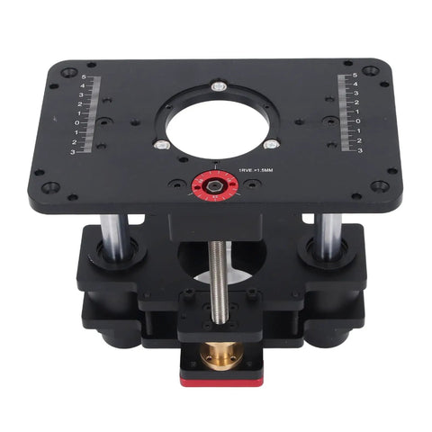 Level Up Your Bench With A Heavy Duty Router Lift System For 69mm Diameter Trimmers crafted from rugged aluminum alloy with smooth stainless steel guides.