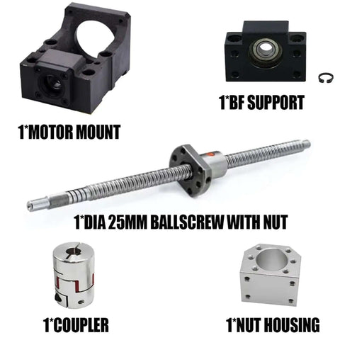 Heavy Duty 25mm Ballscrew Kit SFU2510 C7 Grade With Single Nut And BF20 Coupler DSG25H End Supports Fits Nema32 For Smooth CNC Machine Parts, 25mm ballscrew set