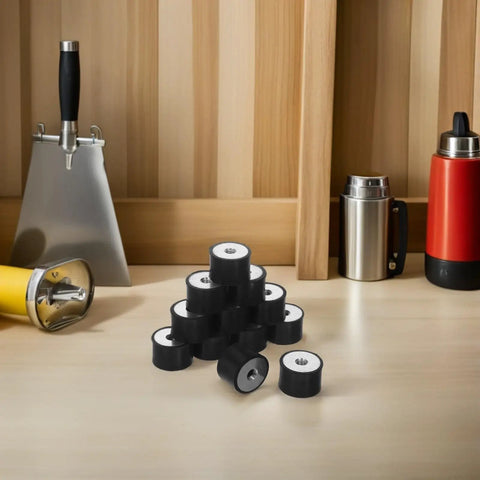 Beefed Up Rubber Vibration Isolator Mounts 12 Pack With M8 Double Threaded Design For Equipment And Generators, Easy Install, Superior Shock Absorption And Noise Reduction For Industrial And Manufacturing Use, black mounts