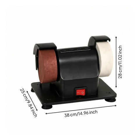 Compact Mini Bench Grinder With Low Vibration Design Runs Like A Champ For Sharpening And Polishing Jobs, 38 cm size.
