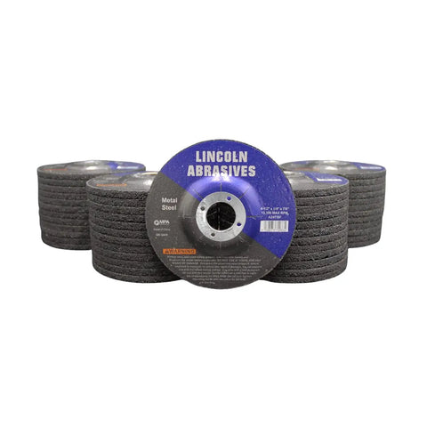 Heavy Duty 50-Pack 4.5 Inch Grinding Wheels T27 Depressed Center For Metal With Aluminum Oxide Grain, Fiberglass Reinforced, 1/4 Inch Thick, 7/8 Inch Arbor, Multipurpose Grinding, Deburring, Rust Removal