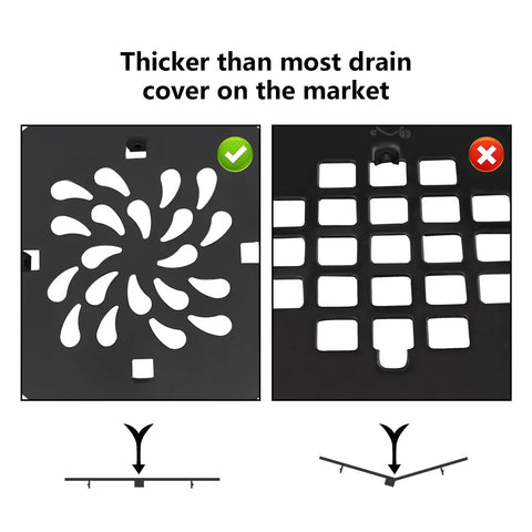Comparison of matte black strainer and square grate for Round Shower Base Drain With 2 Inch Pipe PVC Compression No Caulk 304 SS
