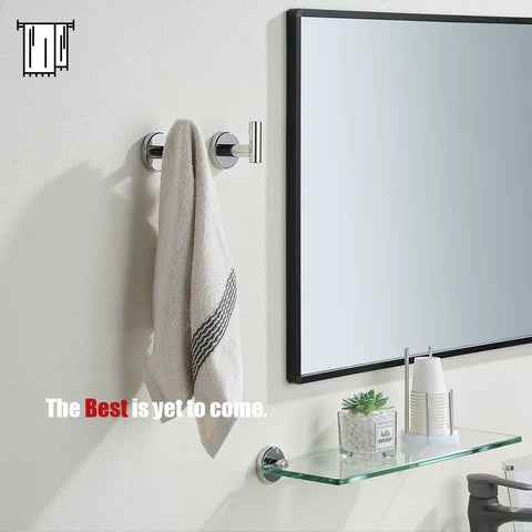 Chrome Bathroom Towel Hook Set Heavy Duty 304 Stainless Steel Wall Mounted holding towel near mirror