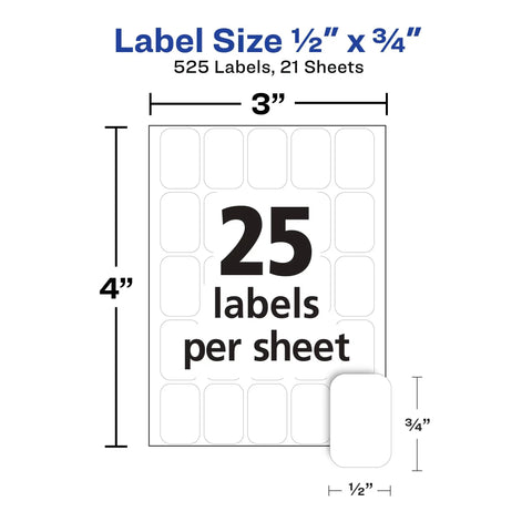 Self Adhesive Label Stickers 525 White Count One Half By Three Quarters Inch Removable Non Printable Blank Tape Roll on label sheet.