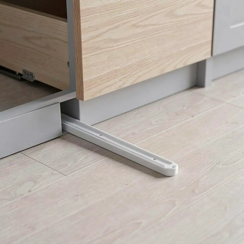Top Shelf White Plastic Cabinet Drawer Slides Six Pack Side Mount Runners shown installed under a drawer with wooden finish.